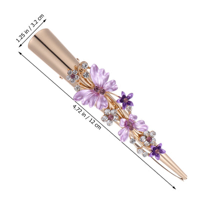KALLORY Metal Flower Clip Large Hair Barrettes Rhinestone Alligator Hair Clips for Women Accessories Party Festival Style Purple