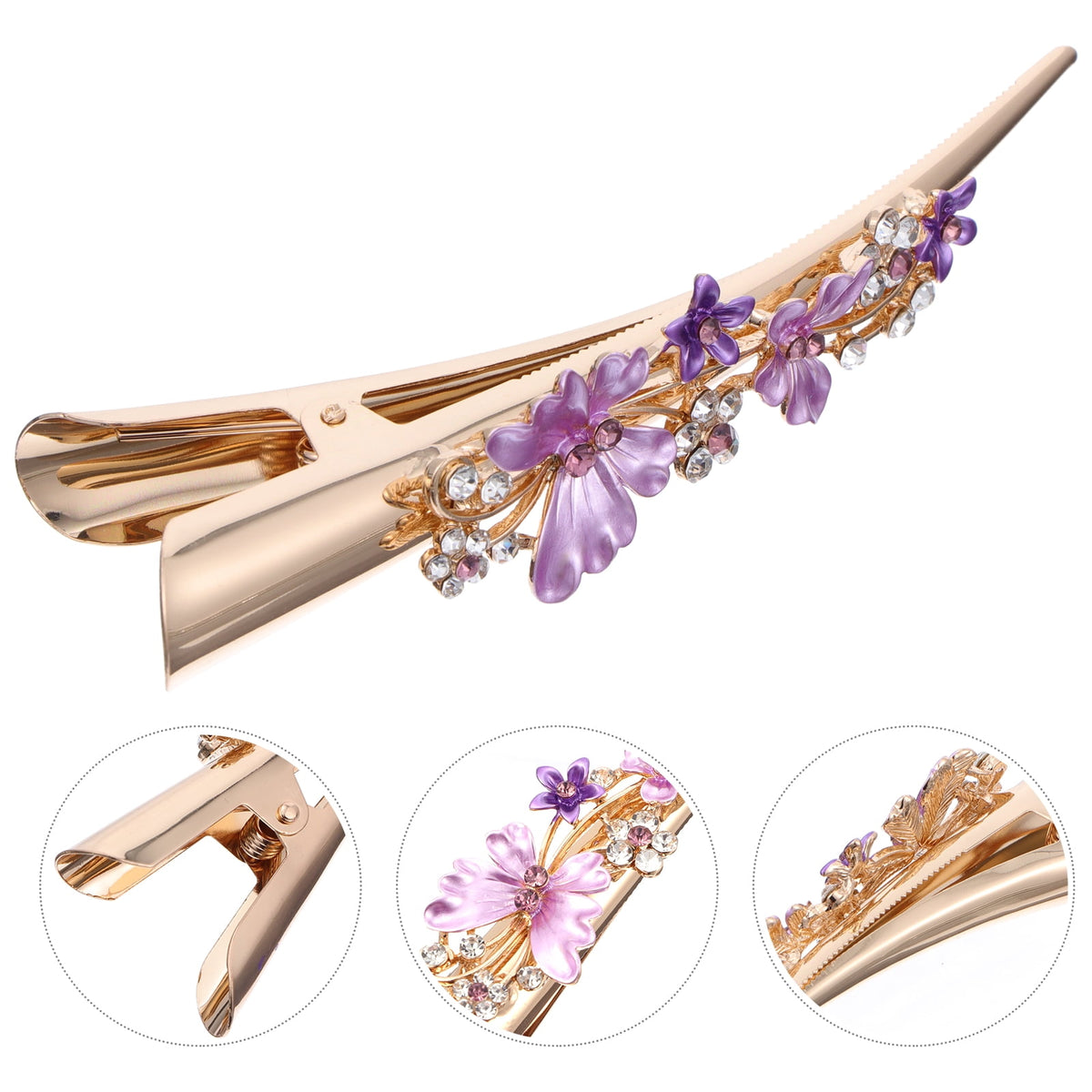 Metal Flower Clip Large Hair Barrettes Rhinestone Alligator Hair Clips for Women Accessories Party Festival Style Purple