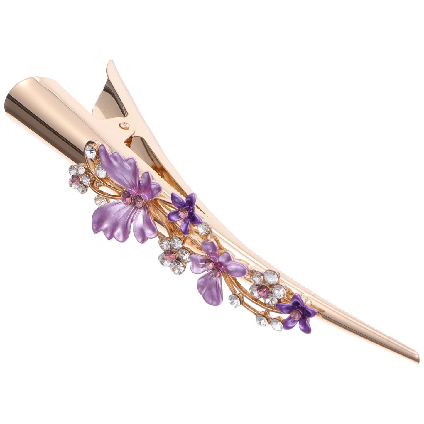 KALLORY Metal Flower Clip Large Hair Barrettes Rhinestone Alligator Hair Clips for Women Accessories Party Festival Style Purple