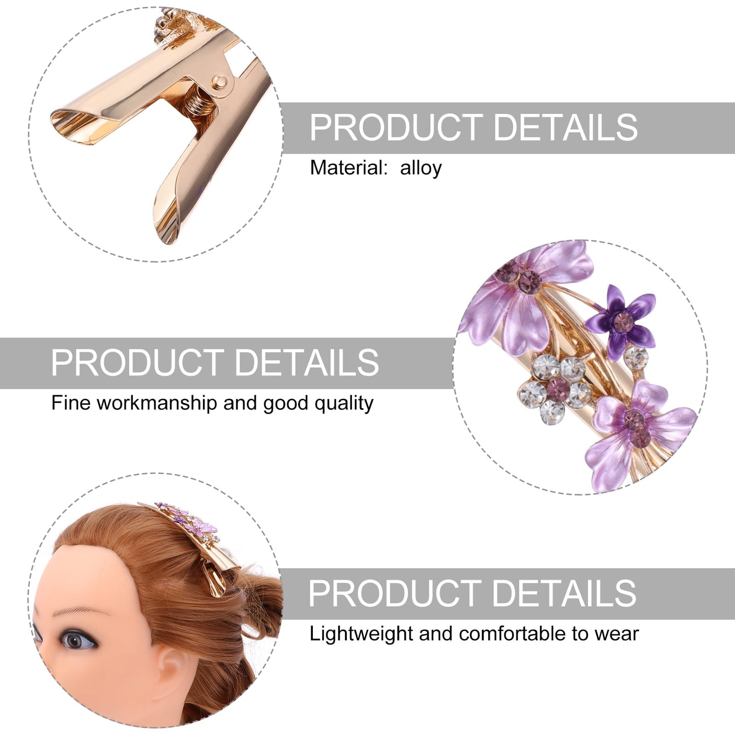 KALLORY Metal Flower Clip Large Hair Barrettes Rhinestone Alligator Hair Clips for Women Accessories Party Festival Style Purple