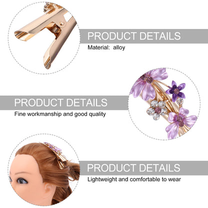 KALLORY Metal Flower Clip Large Hair Barrettes Rhinestone Alligator Hair Clips for Women Accessories Party Festival Style Purple
