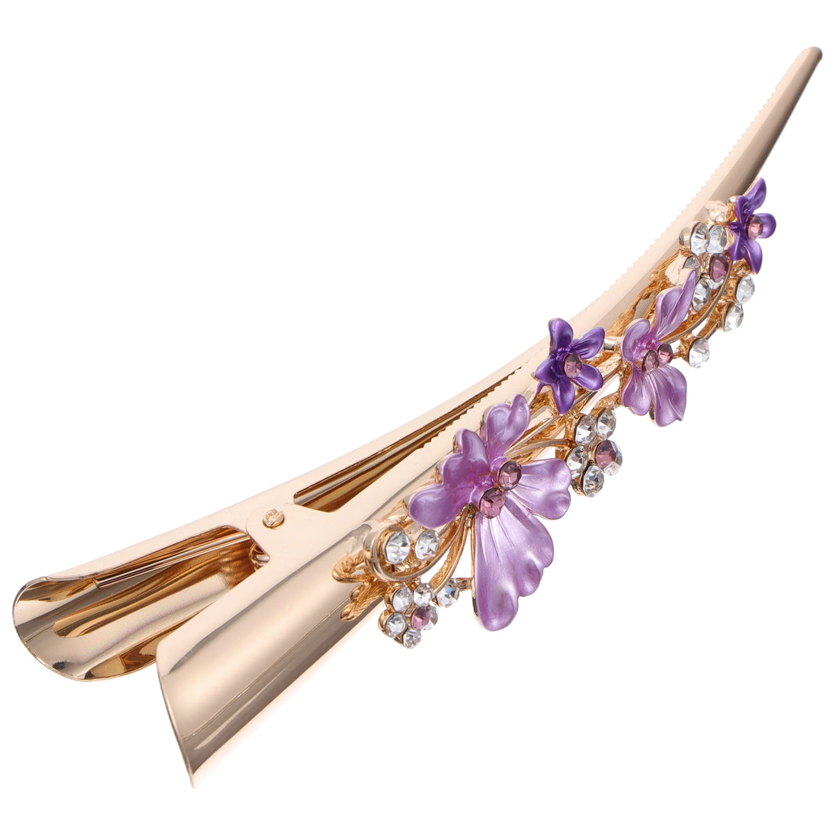 Metal Flower Clip Large Hair Barrettes Rhinestone Alligator Hair Clips for Women Accessories Party Festival Style Purple