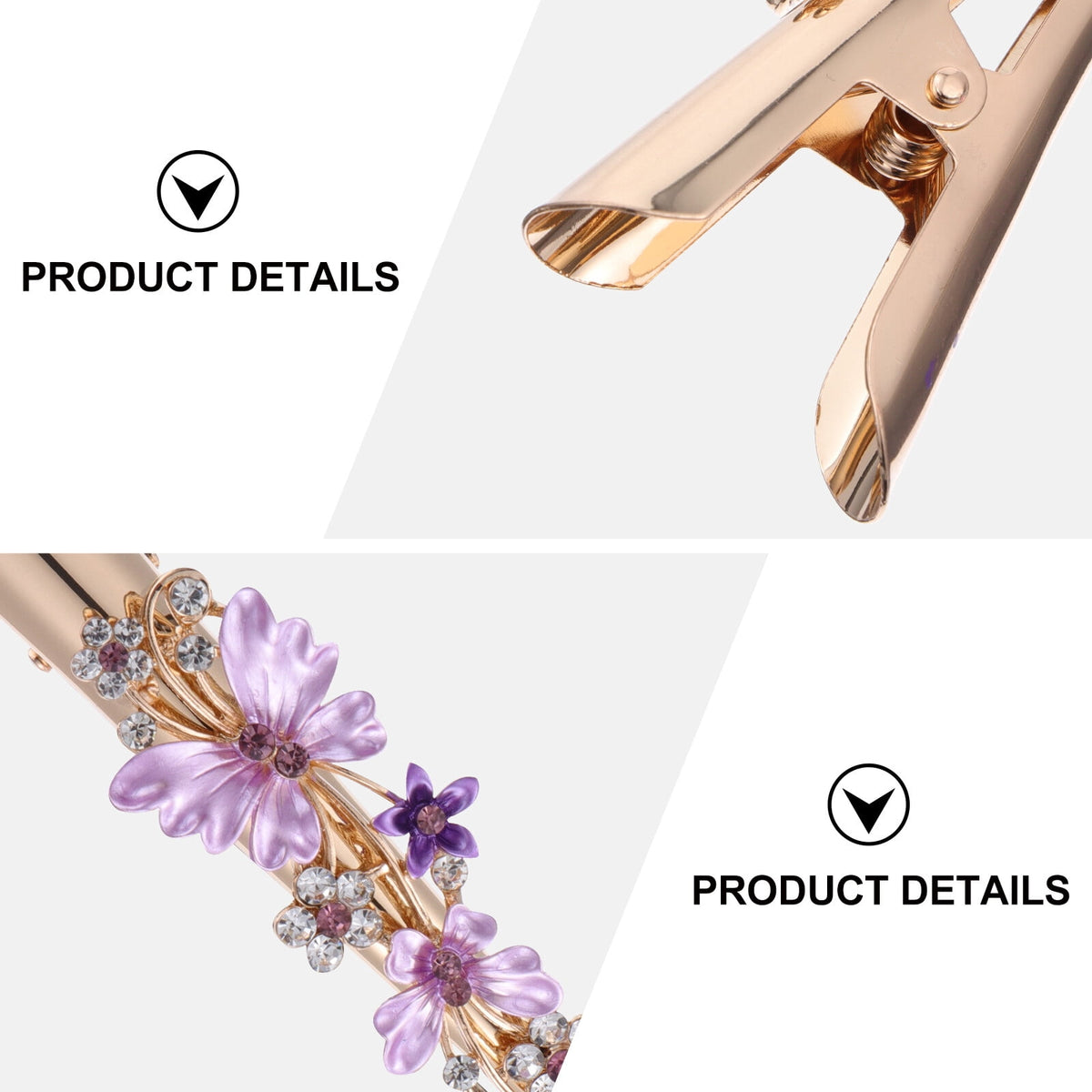 Metal Flower Clip Large Hair Barrettes Rhinestone Alligator Hair Clips for Women Accessories Party Festival Style Purple