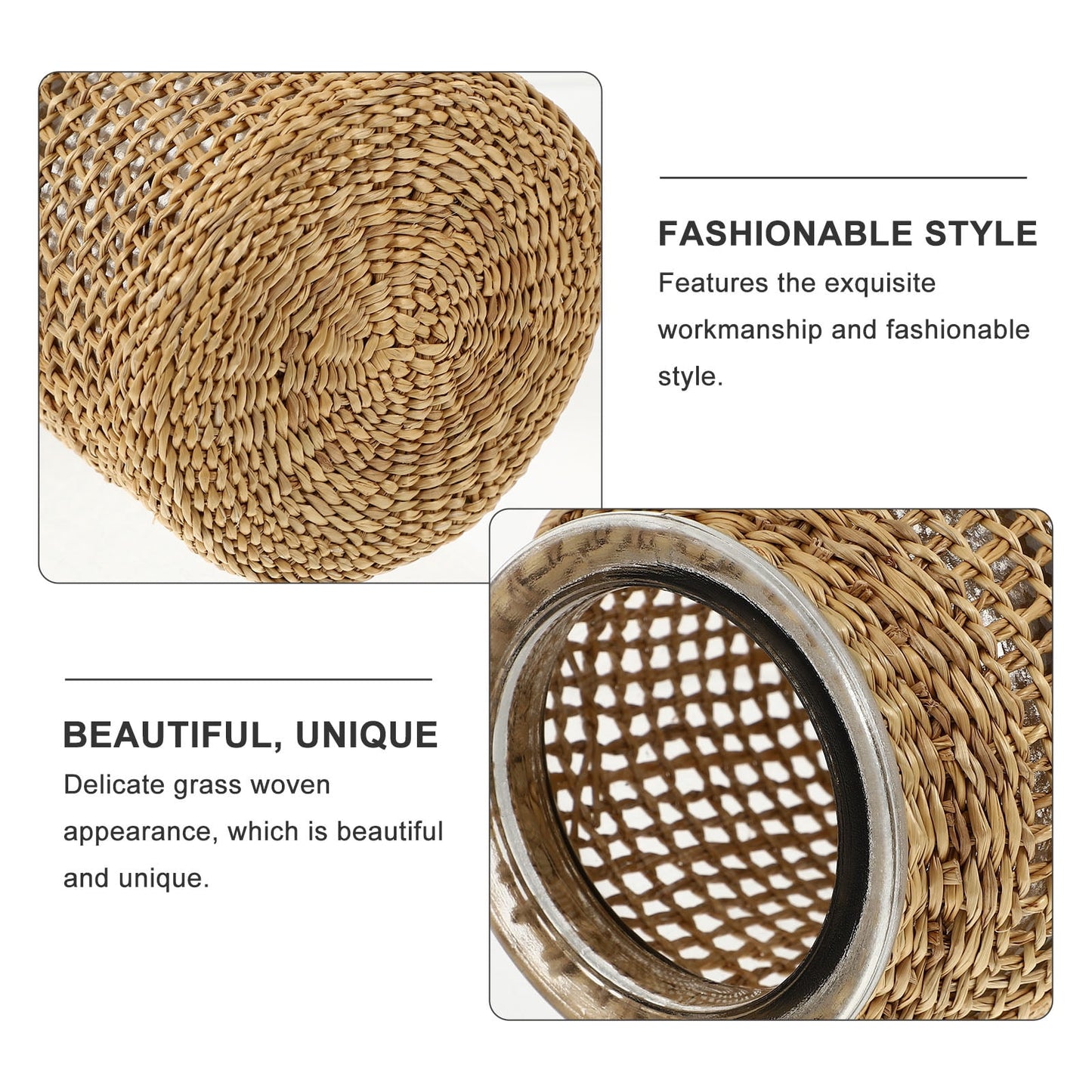 Boho Glass Vase with Rattan Sleeve, Rustic Farmhouse Round Decorative Flower Vase for Floral Arrangements and Table Centerpiece 4.3x4.3x9.8 inch