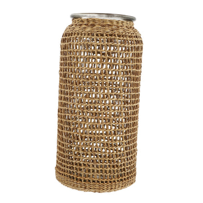 Boho Glass Vase with Rattan Sleeve, Rustic Farmhouse Round Decorative Flower Vase for Floral Arrangements and Table Centerpiece 4.3x4.3x9.8 inch
