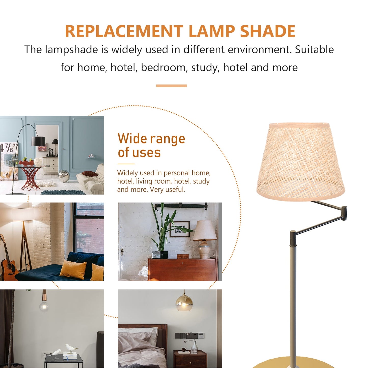SKISUNO Khaki Rattan Floor Lamp Shade Replacement 6.7x6.7in for Study Room, 1 Piece and Stylish