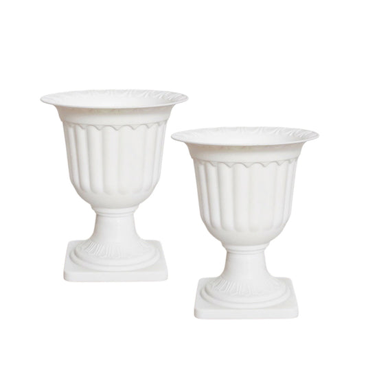 Darzheoy White Urn Planter Flower Pots, Classic Plastic Tall Planter, Wedding Party Porch Front Door Decorative 2 Pack A
