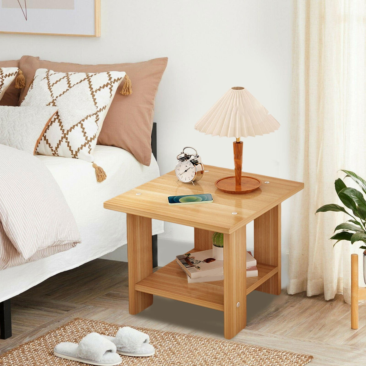 Compact Multi-Functional Side Table, Small Accent End Table for Sofa, Bedside, Living Room & Apartment, Portable Tea Table Nightstand Brown