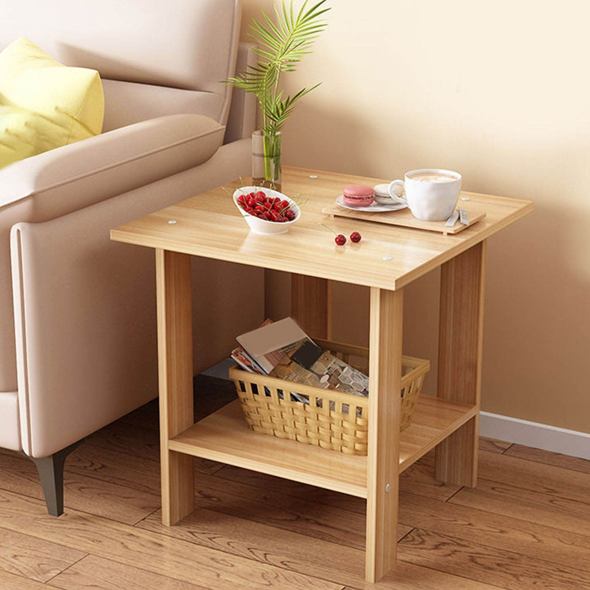 Compact Multi-Functional Side Table, Small Accent End Table for Sofa, Bedside, Living Room & Apartment, Portable Tea Table Nightstand Brown