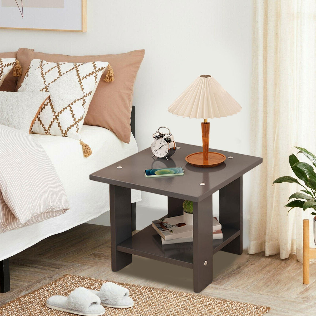 Compact Multi-Functional Side Table, Small Accent End Table for Sofa, Bedside, Living Room & Apartment, Portable Tea Table Nightstand Gray