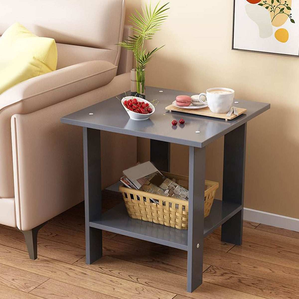 Compact Multi-Functional Side Table, Small Accent End Table for Sofa, Bedside, Living Room & Apartment, Portable Tea Table Nightstand Gray