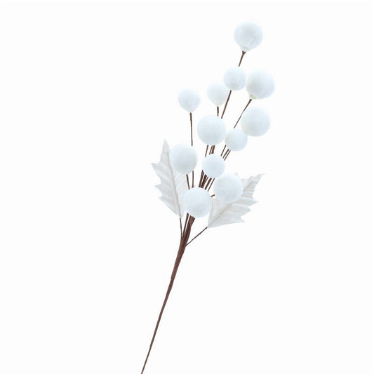 AYktou 21 Inch Christmas Artificial Flowers, Velvet Balls Fake Flowers with Branches, Elegant Unique Flower Arrangement Vase Layout, Christmas Plants for Living Room Dining Table Home Decor, White D