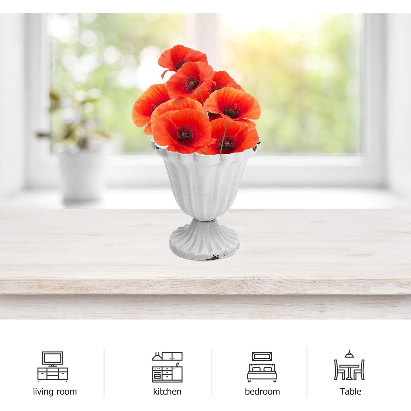 Roman Style Grey Urn Planter Pot for Outdoor Garden, Wedding Decor, Tall Modern Flower Vase, Cactus Plant Container