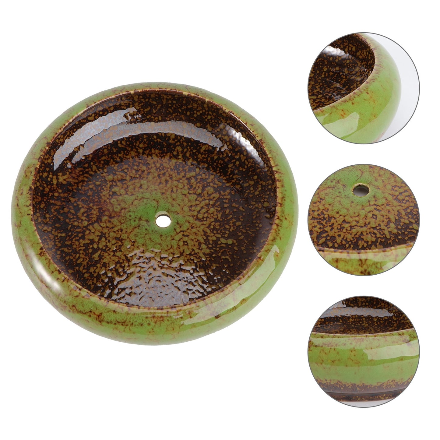 HOOWIFFY Green Ceramic Flower Pot, Hydroponic Planter for Indoor and Outdoor Garden Decor