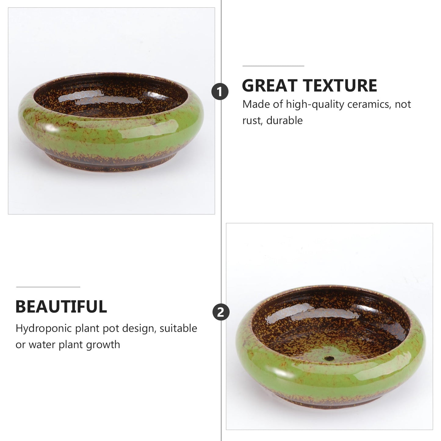 HOOWIFFY Green Ceramic Flower Pot, Hydroponic Planter for Indoor and Outdoor Garden Decor