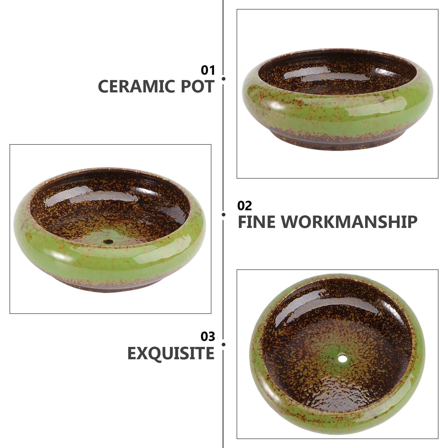 HOOWIFFY Green Ceramic Flower Pot, Hydroponic Planter for Indoor and Outdoor Garden Decor