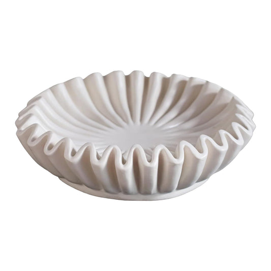 Darzheoy Ruffled Decorative Bowl, White Decorative Bowls for Home Decor, Fluted Fruit Bowl, Decorative Flower Bowl Accents for Styling Coffee Table Bookshelf Console Table Decor White
