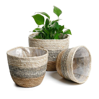 Darzheoy Woven Seagrass Plant Basket, Flower Pots Home Boho Decor, Storage Picnic Grocery Straw Bag for Plant Artificial Tree - 5.5"×8.7"×6.3 B