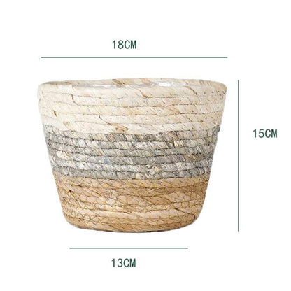 Darzheoy Woven Seagrass Plant Basket, Flower Pots Home Boho Decor, Storage Picnic Grocery Straw Bag for Plant Artificial Tree - 5.5"×8.7"×6.3 B