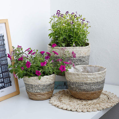 Darzheoy Woven Seagrass Plant Basket, Flower Pots Home Boho Decor, Storage Picnic Grocery Straw Bag for Plant Artificial Tree - 5.5"×8.7"×6.3 B