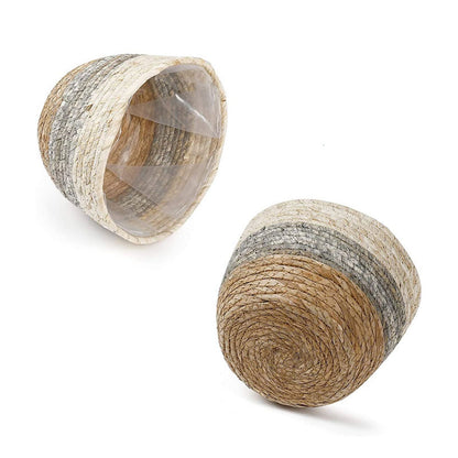 Darzheoy Woven Seagrass Plant Basket, Flower Pots Home Boho Decor, Storage Picnic Grocery Straw Bag for Plant Artificial Tree - 5.5"×8.7"×6.3 C