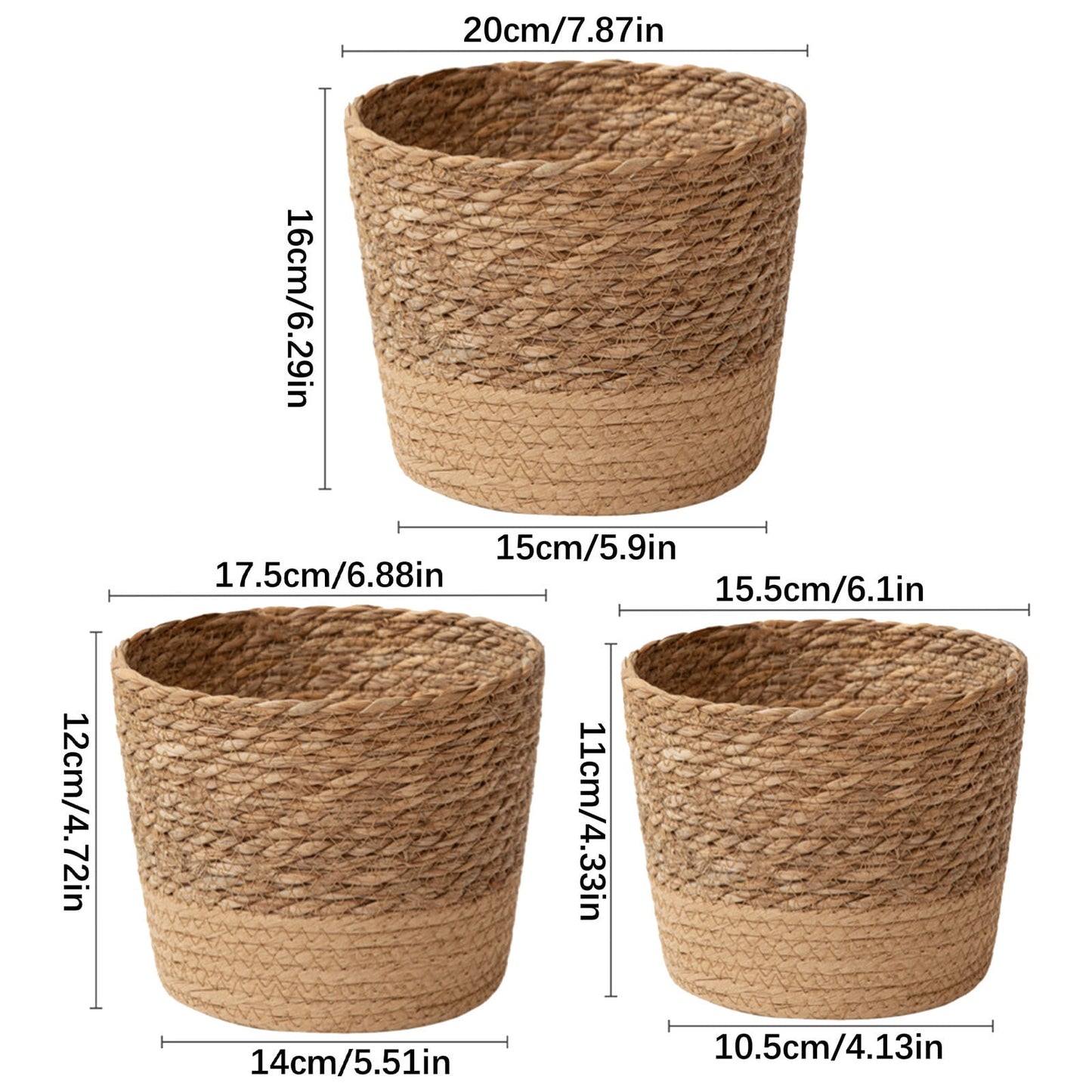 Darzheoy Woven Seagrass Plant Basket, Flower Pots Home Boho Decor, Storage Picnic Grocery Straw Bag for Plant Artificial Tree - 5.5"×8.7"×6.3 F