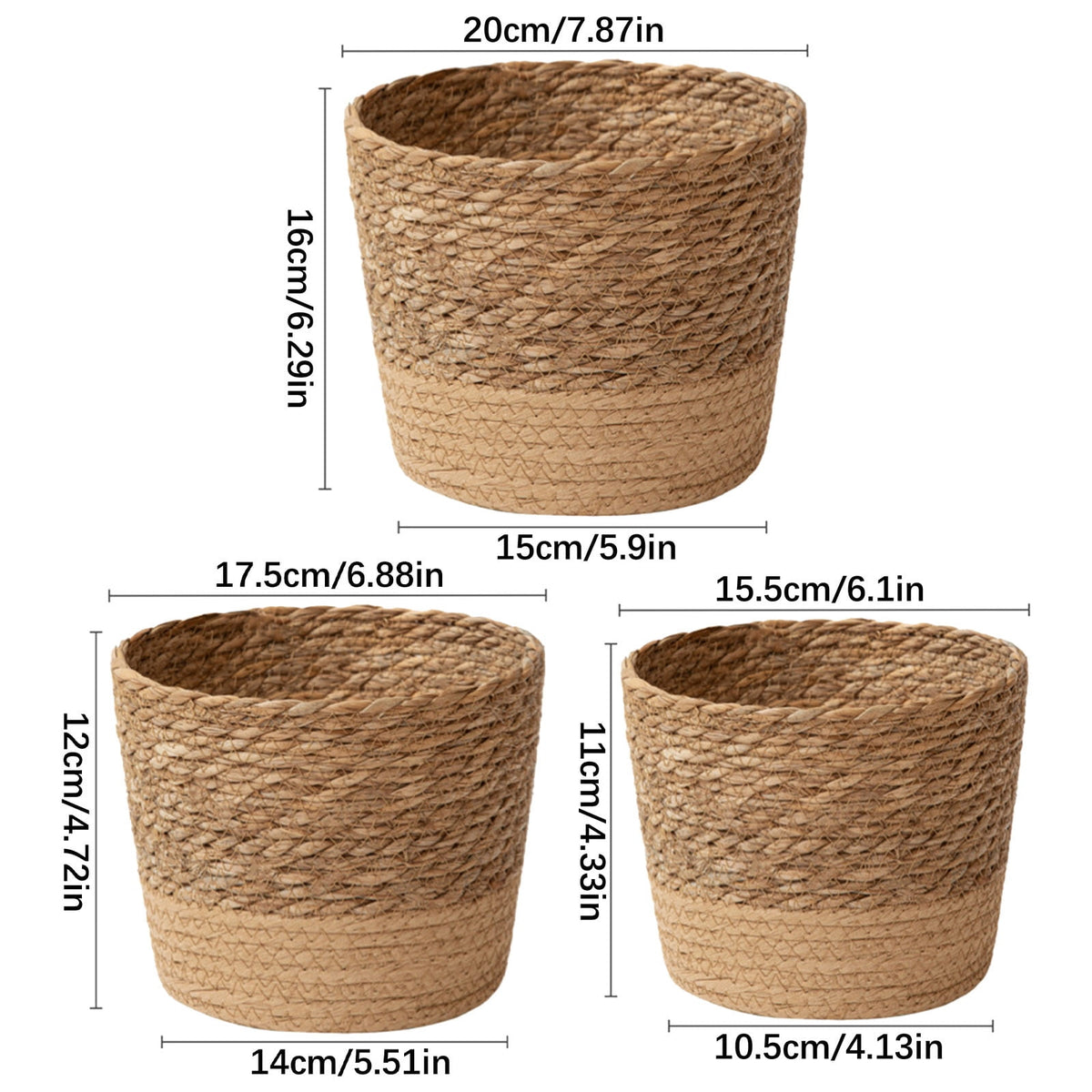 Darzheoy Woven Seagrass Plant Basket, Flower Pots Home Boho Decor, Storage Picnic Grocery Straw Bag for Plant Artificial Tree - 5.5"×8.7"×6.3 F