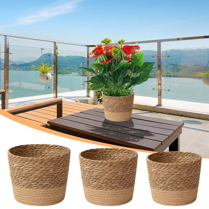 Darzheoy Woven Seagrass Plant Basket, Flower Pots Home Boho Decor, Storage Picnic Grocery Straw Bag for Plant Artificial Tree - 5.5"×8.7"×6.3 F