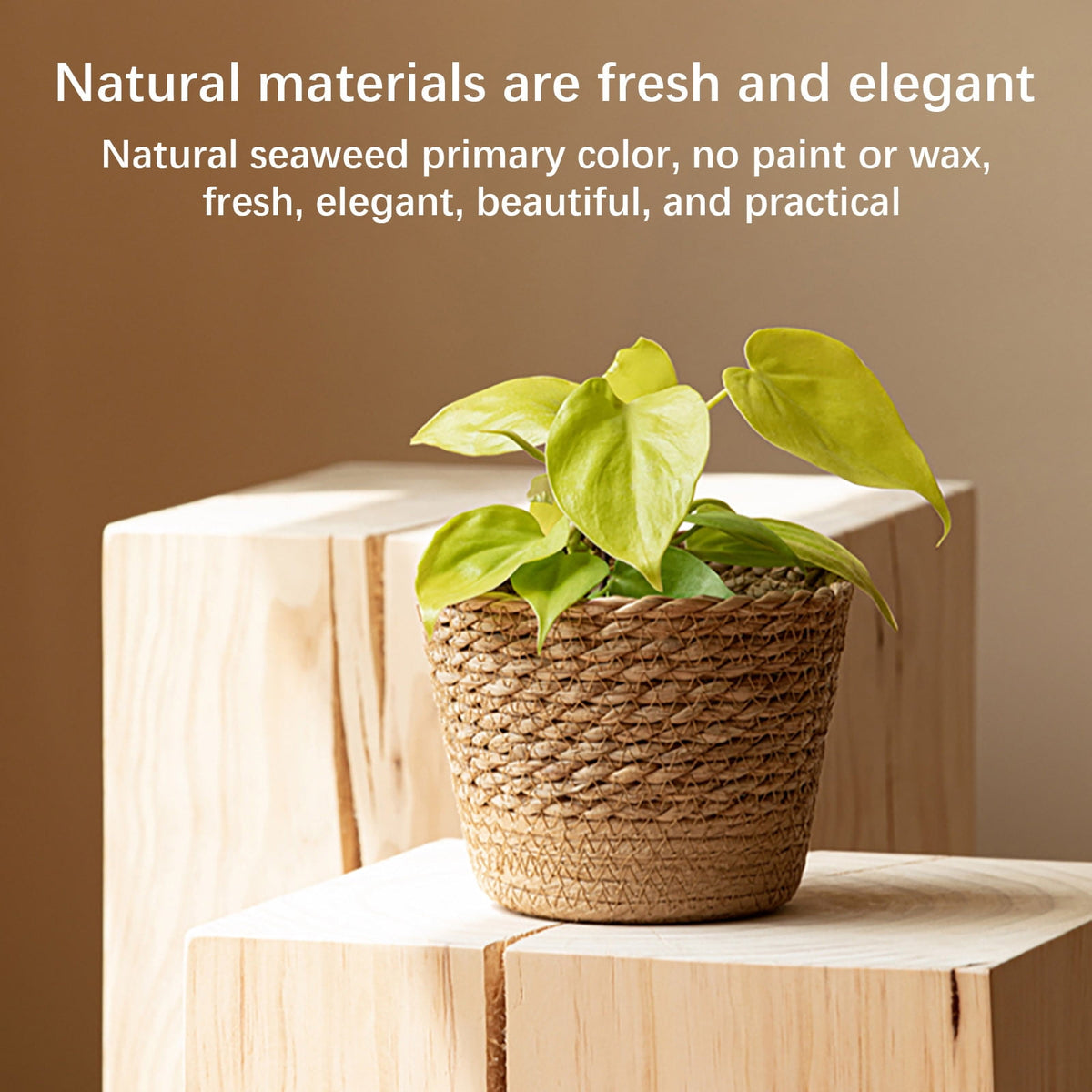 Darzheoy Woven Seagrass Plant Basket, Flower Pots Home Boho Decor, Storage Picnic Grocery Straw Bag for Plant Artificial Tree - 5.5"×8.7"×6.3 F