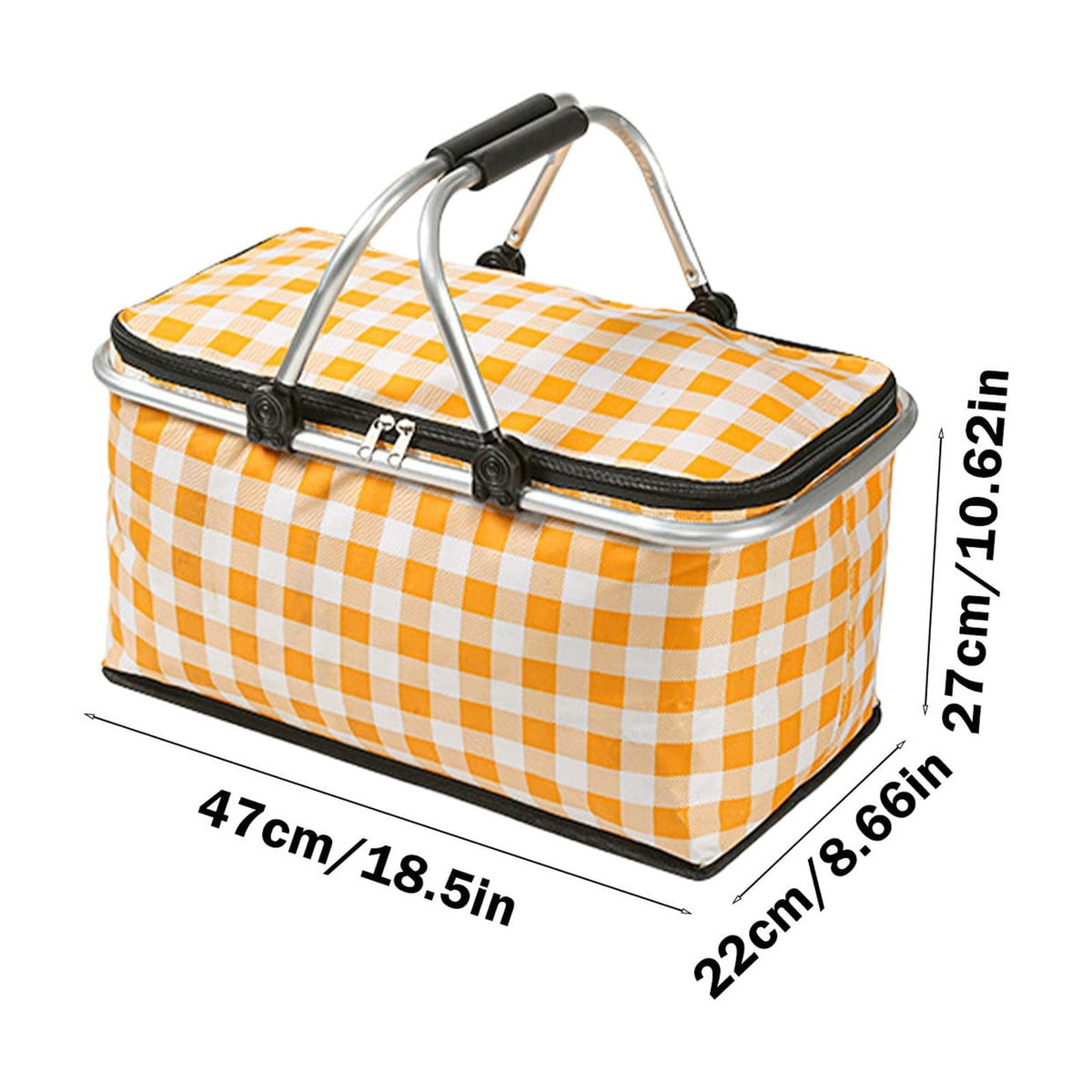Picnic Basket, Collapsible Shopping Basket with Lid Large Market Basket with Handles Reusable Folding Grocery Basket Insulated Cooler Bag for Picnic Travel 18.5×8.7×10.6 in Green
