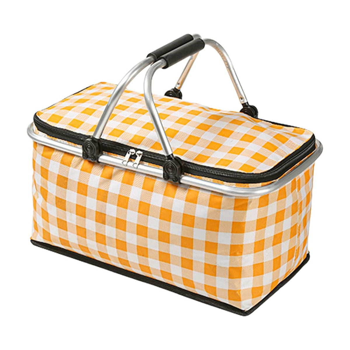 Picnic Basket, Collapsible Shopping Basket with Lid Large Market Basket with Handles Reusable Folding Grocery Basket Insulated Cooler Bag for Picnic Travel 18.5×8.7×10.6 in Pink
