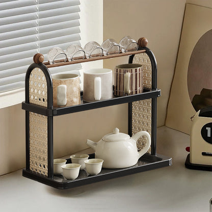 Tea Water Rack, Multi-Functional Storage Rack, Multi Layer Cup Storage Rack, Multi-function Rack Desktop Storage Rack, Mul-tifunctional Wooden Tea Cup Station Countertop Stand Shel