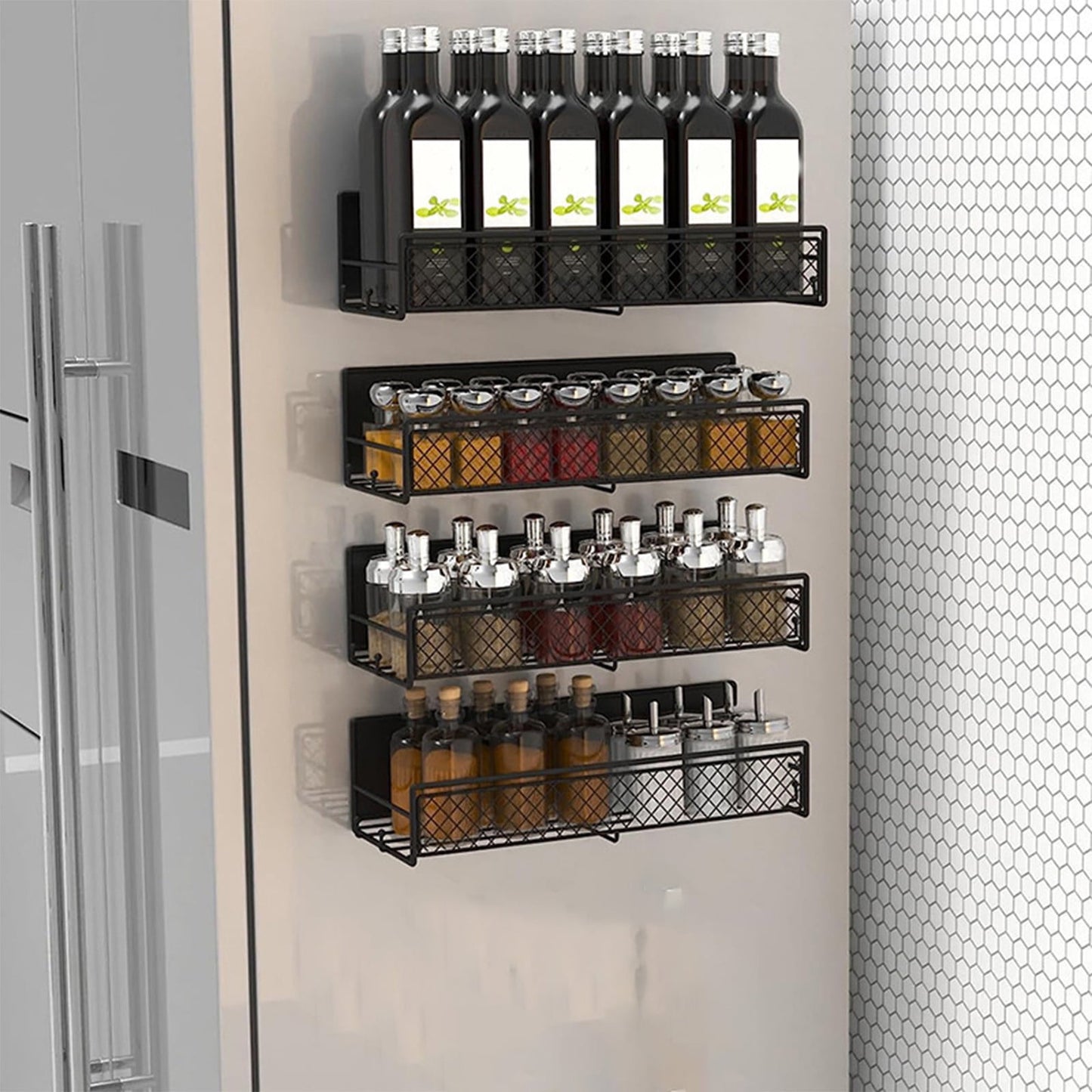 Magnetic Spice Rack for Refrigerator, Metal Strong Magnet Shelf, Space Saving Spice Organizer, Home Kitchen Storage Rack, Movable Magnetic Basket for Fridge Microwave Washing Machines