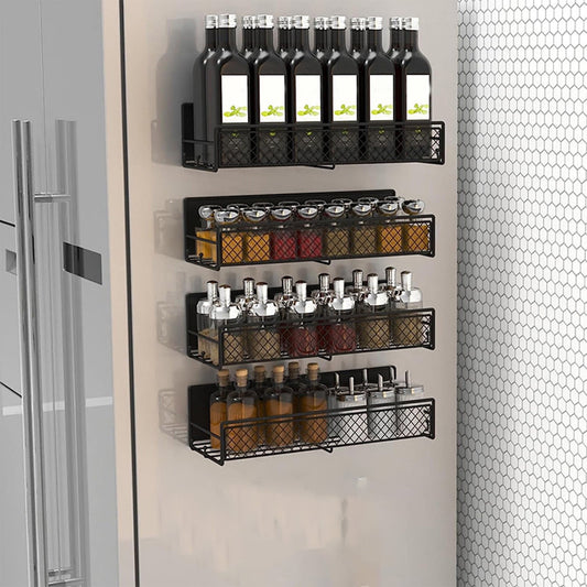 Magnetic Spice Rack for Refrigerator, Metal Strong Magnet Shelf, Space Saving Spice Organizer, Home Kitchen Storage Rack, Movable Magnetic Basket for Fridge Microwave Washing Machines