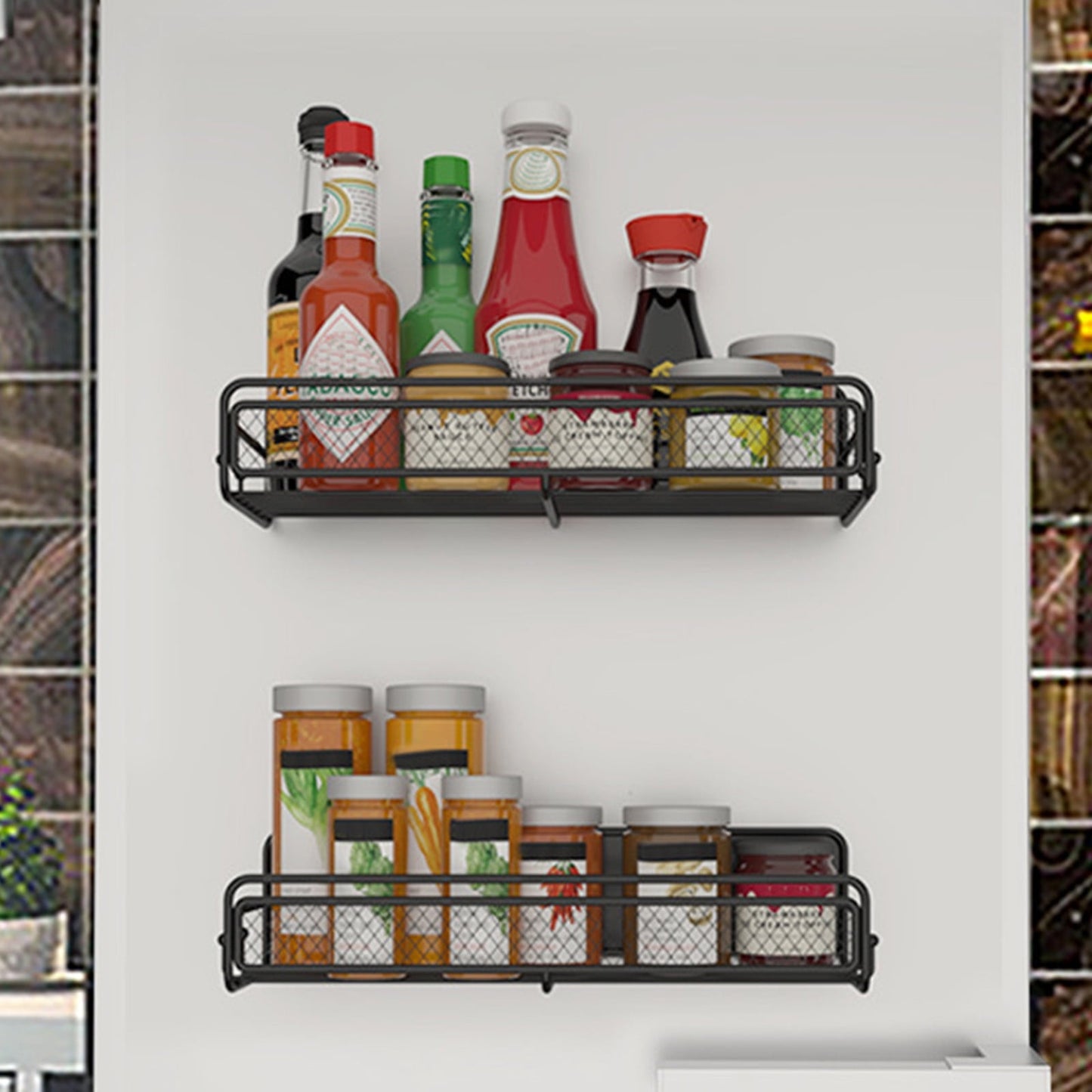 Magnetic Spice Rack for Refrigerator, Metal Strong Magnet Shelf, Space Saving Spice Organizer, Home Kitchen Storage Rack, Movable Magnetic Basket for Fridge Microwave Washing Machines