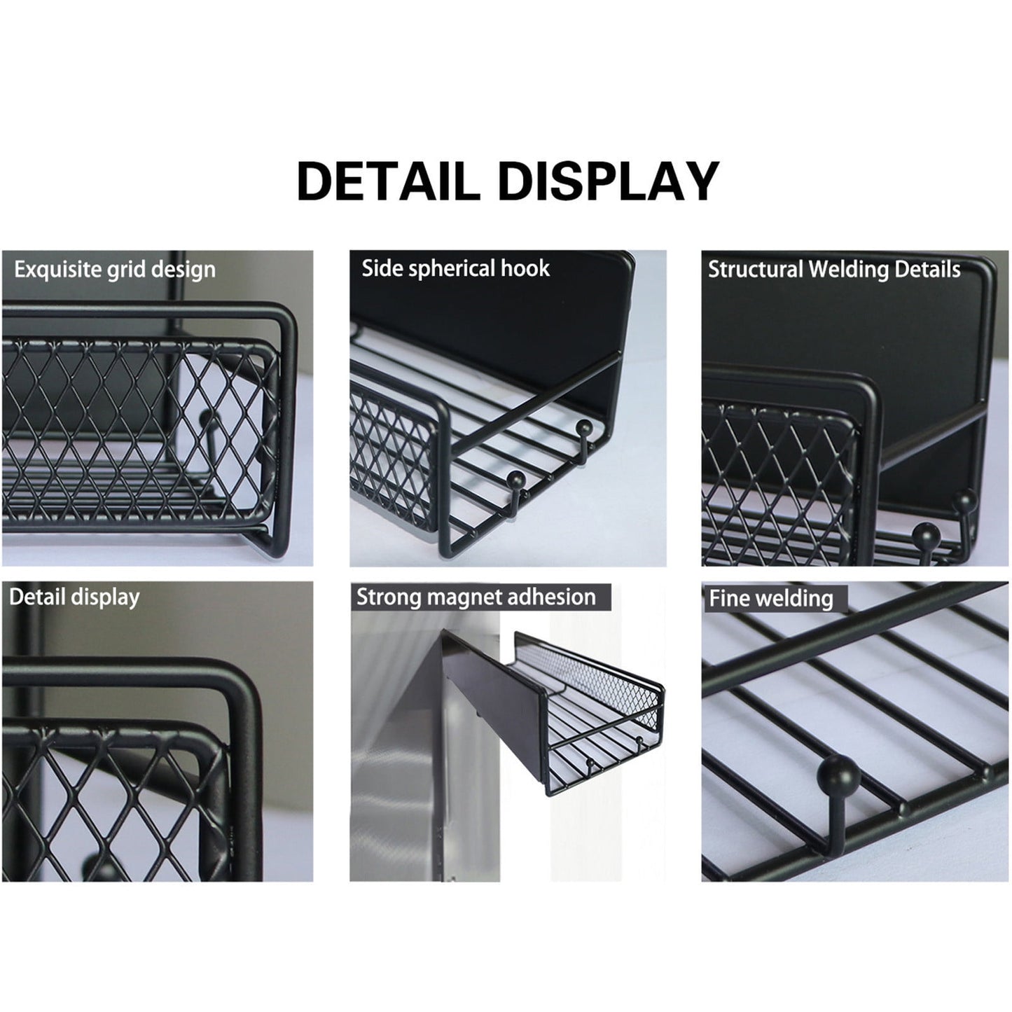 Magnetic Spice Rack for Refrigerator, Metal Strong Magnet Shelf, Space Saving Spice Organizer, Home Kitchen Storage Rack, Movable Magnetic Basket for Fridge Microwave Washing Machines