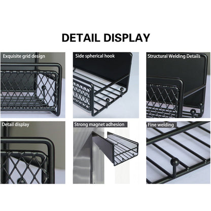Magnetic Spice Rack for Refrigerator, Metal Strong Magnet Shelf, Space Saving Spice Organizer, Home Kitchen Storage Rack, Movable Magnetic Basket for Fridge Microwave Washing Machines