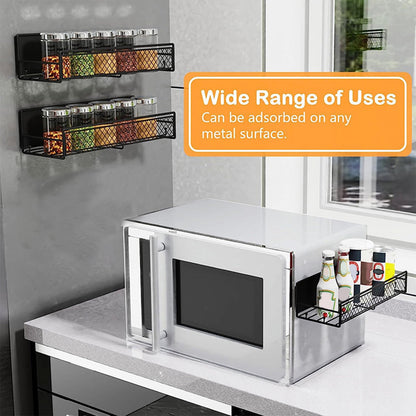 Magnetic Spice Rack for Refrigerator, Metal Strong Magnet Shelf, Space Saving Spice Organizer, Home Kitchen Storage Rack, Movable Magnetic Basket for Fridge Microwave Washing Machines