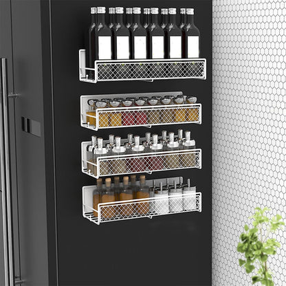 Magnetic Spice Rack for Refrigerator, Metal Strong Magnet Shelf, Space Saving Spice Organizer, Home Kitchen Storage Rack, Movable Magnetic Basket for Fridge Microwave Washing Machines