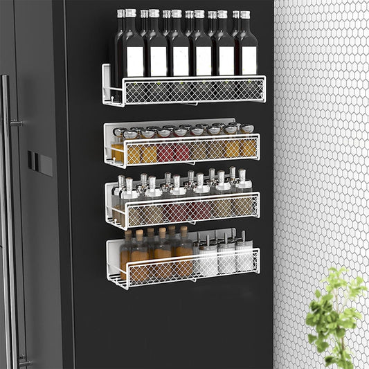 Magnetic Spice Rack for Refrigerator, Metal Strong Magnet Shelf, Space Saving Spice Organizer, Home Kitchen Storage Rack, Movable Magnetic Basket for Fridge Microwave Washing Machines