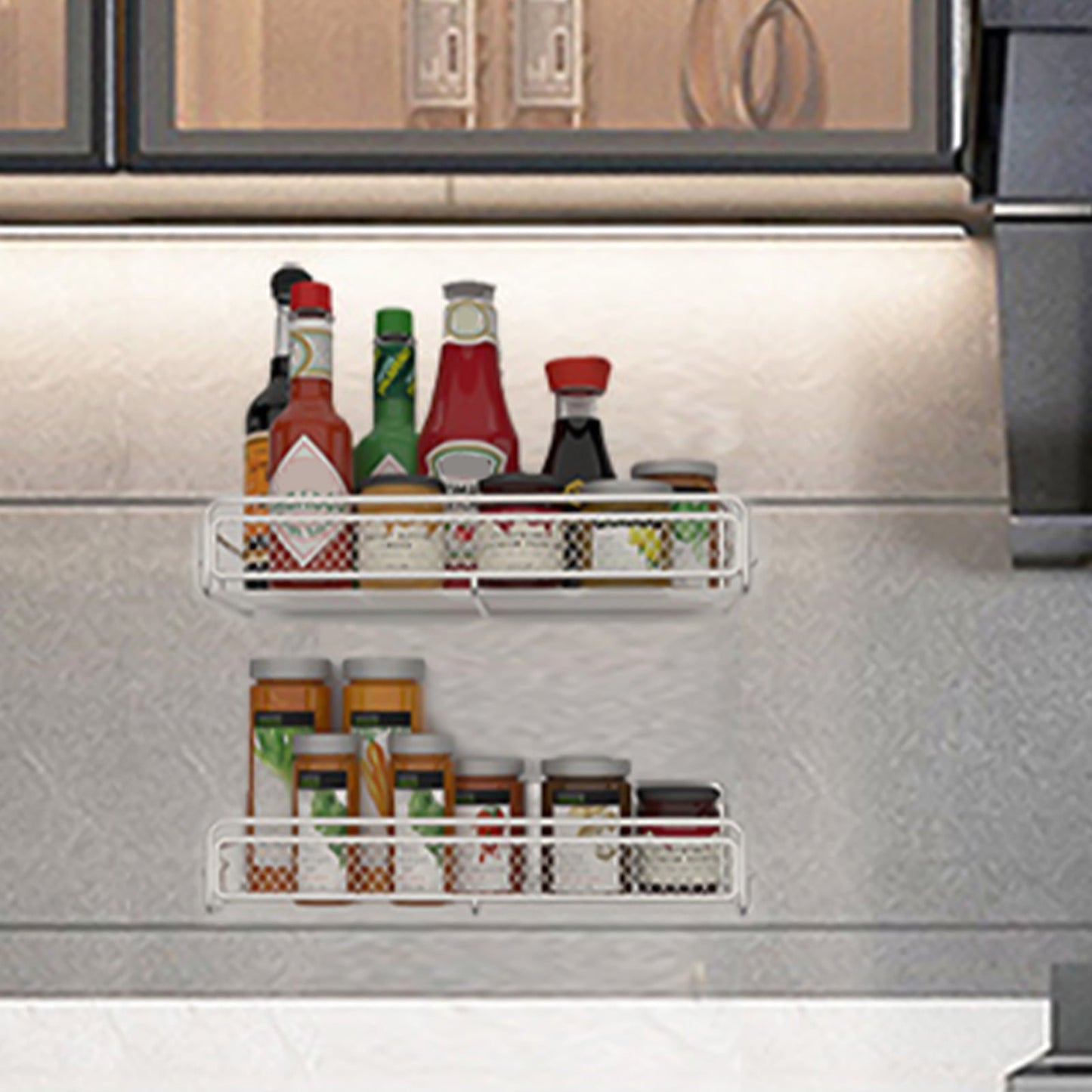 Magnetic Spice Rack for Refrigerator, Metal Strong Magnet Shelf, Space Saving Spice Organizer, Home Kitchen Storage Rack, Movable Magnetic Basket for Fridge Microwave Washing Machines