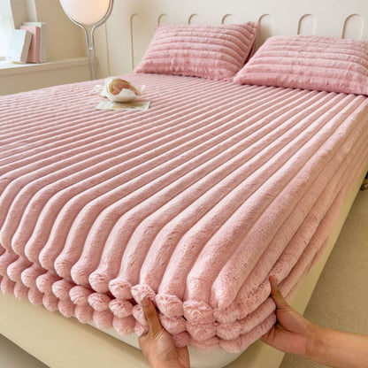 Velvet Fleece Fitted Sheet Bed Sheet, Plain Thermal Warm Soft Bedding, Flannel Fitted Sheet, Super Soft Warm Velvet Plush Bed Sheets, Winter Imitation Fleece Bed Sheet, Milk Fleece Bed Cover