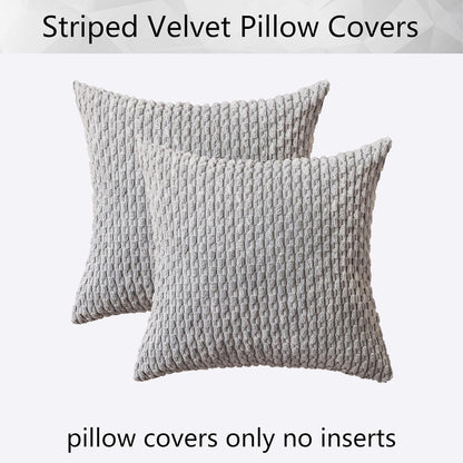 Holzlrgus Fall Set of 2 Striped Textured Velvet Corduroy Decorative Europe Sham Seasonal Autumn Throw Pillow Cushion Cover for Couch, (60x60 cm, 24inch), Burnt Brick