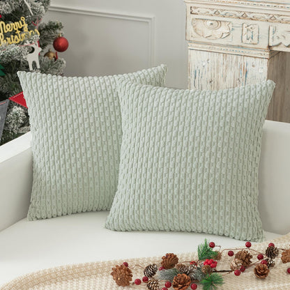 Holzlrgus Fall Set of 2 Striped Textured Velvet Corduroy Decorative Europe Sham Seasonal Autumn Throw Pillow Cushion Cover for Couch, (60x60 cm, 24inch), Burnt Brick