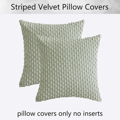 Holzlrgus Fall Set of 2 Striped Textured Velvet Corduroy Decorative Europe Sham Seasonal Autumn Throw Pillow Cushion Cover for Couch, (60x60 cm, 24inch), Burnt Brick
