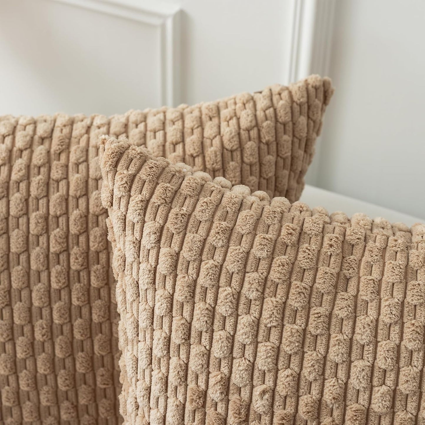 Holzlrgus Fall Set of 2 Striped Textured Velvet Corduroy Decorative Europe Sham Seasonal Autumn Throw Pillow Cushion Cover for Couch, (60x60 cm, 24inch), Burnt Brick
