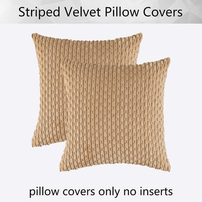 Holzlrgus Fall Set of 2 Striped Textured Velvet Corduroy Decorative Europe Sham Seasonal Autumn Throw Pillow Cushion Cover for Couch, (60x60 cm, 24inch), Burnt Brick