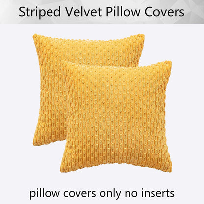 Holzlrgus Fall Set of 2 Striped Textured Velvet Corduroy Decorative Europe Sham Seasonal Autumn Throw Pillow Cushion Cover for Couch, (60x60 cm, 24inch), Burnt Brick
