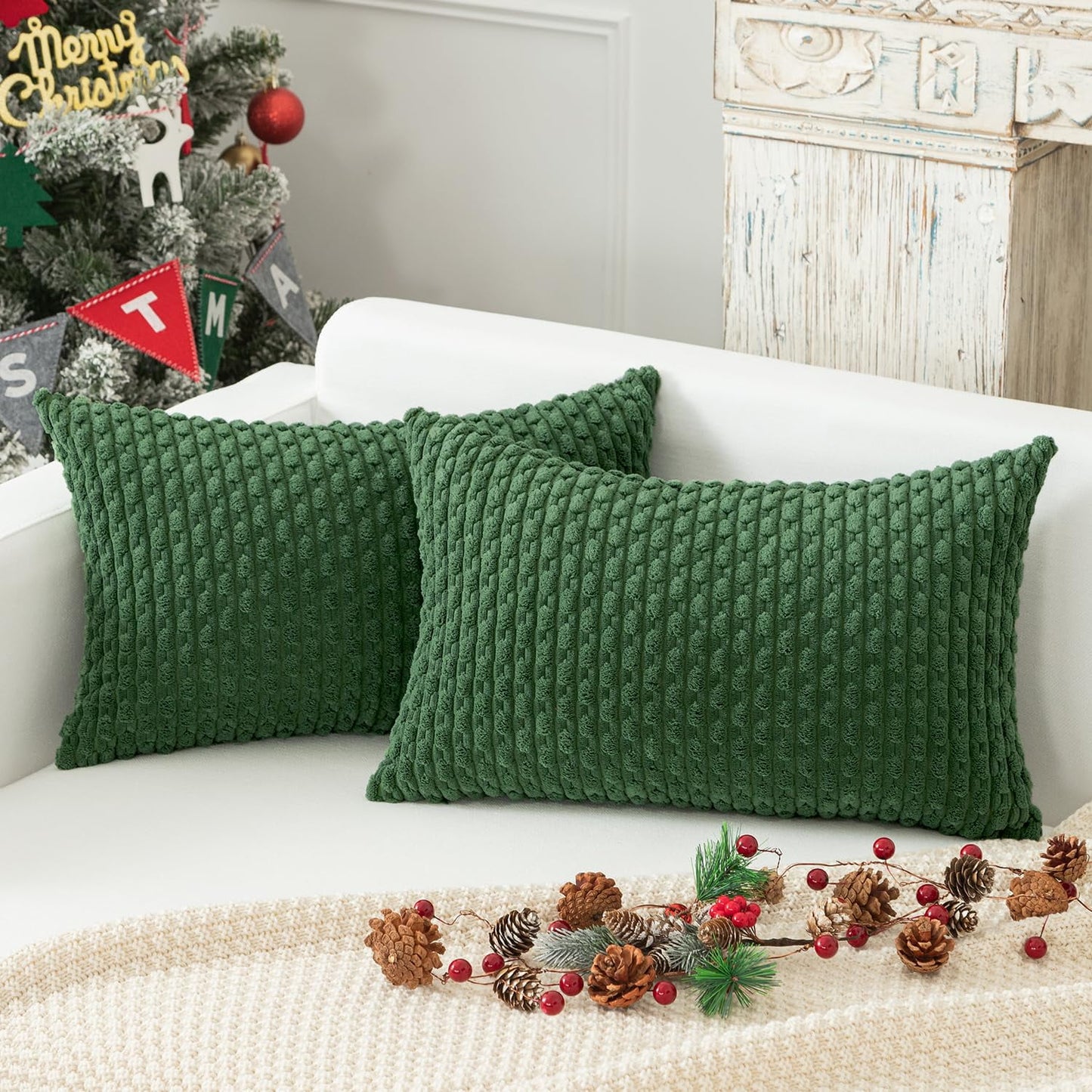 Holzlrgus Fall Set of 2 Striped Textured Velvet Corduroy Decorative Europe Sham Seasonal Autumn Throw Pillow Cushion Cover for Couch, (60x60 cm, 24inch), Burnt Brick