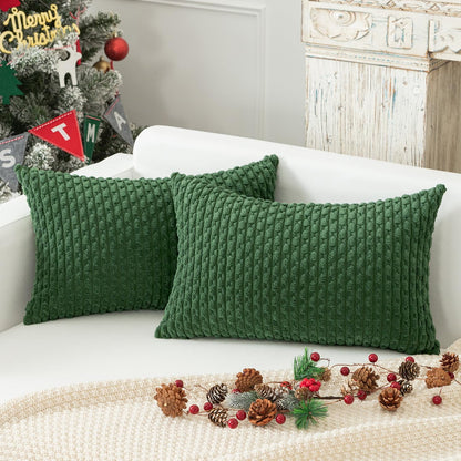 Holzlrgus Fall Set of 2 Striped Textured Velvet Corduroy Decorative Europe Sham Seasonal Autumn Throw Pillow Cushion Cover for Couch, (60x60 cm, 24inch), Burnt Brick